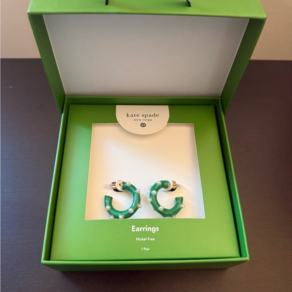 Kate Spade x Target Emerald Green Pearl Hoop Earrings